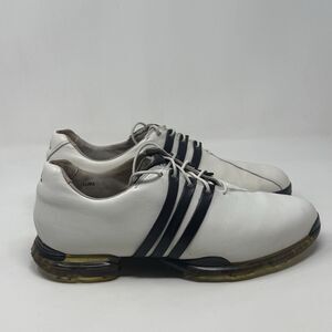 Adidas Adipure Golf Shoes Mens 9.5 White Black Stripes Leather Plastic Spikes